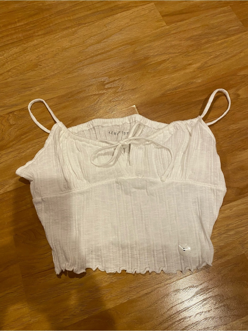 Aeropostale White Ribbed Tie-Front Cropped Cami Top